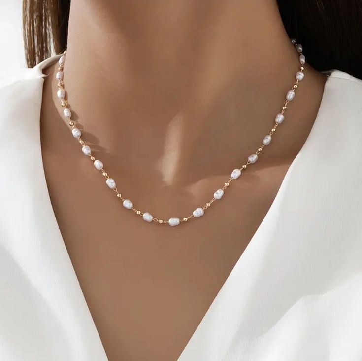 White Stone Pearl Zigzag Ladies Necklace For Women