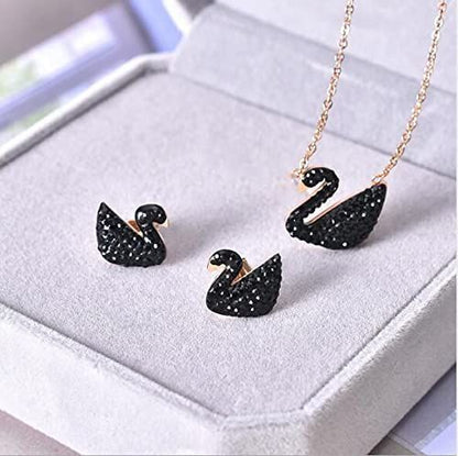 Black Swan Duck Shape With Golden Chain Charm Necklace