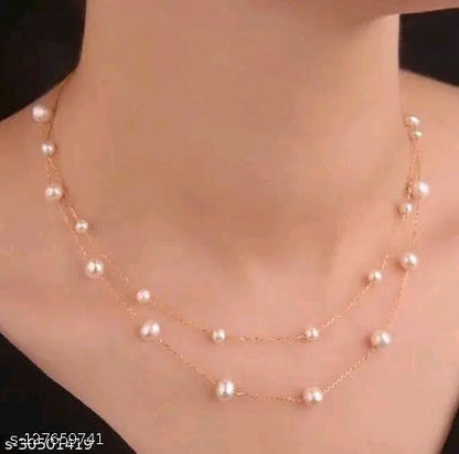 White Stone Pearl Zigzag Ladies Necklace For Women