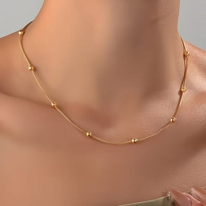 Elegant Golden Stainless Steel Beaded Necklace for Women