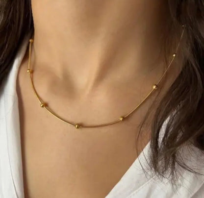 Elegant Golden Stainless Steel Beaded Necklace for Women