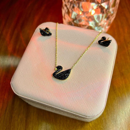 Black Swan Duck Shape With Golden Chain Charm Necklace