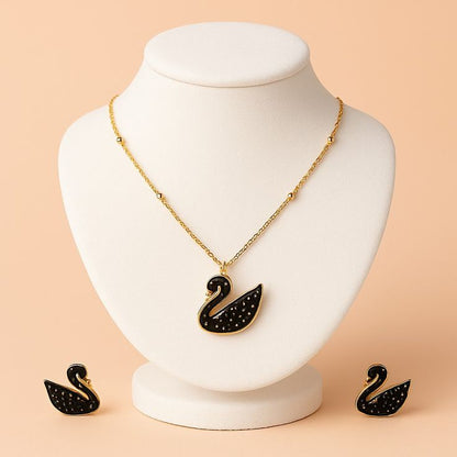 Black Swan Duck Shape With Golden Chain Charm Necklace
