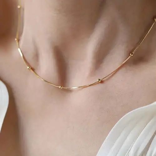 Elegant Golden Stainless Steel Beaded Necklace for Women