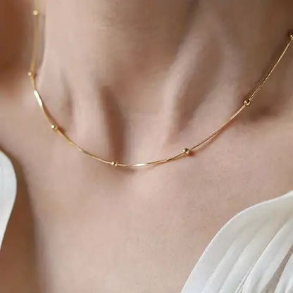Elegant Golden Stainless Steel Beaded Necklace for Women